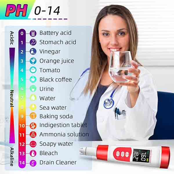 تستر(دستگاه) پی اچ متر (pH meter) قلمی ۴ کاره (PH/TDS/ES/Temp) آب مدل PH-300