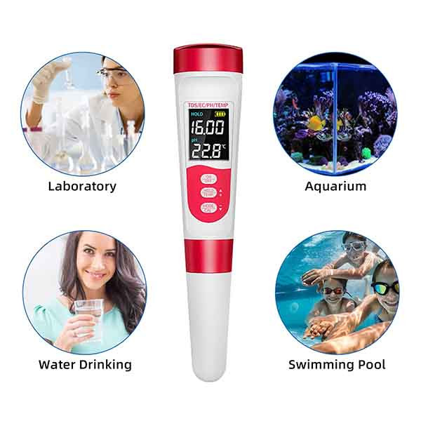 تستر(دستگاه) پی اچ متر (pH meter) قلمی ۴ کاره (PH/TDS/ES/Temp) آب مدل PH-300
